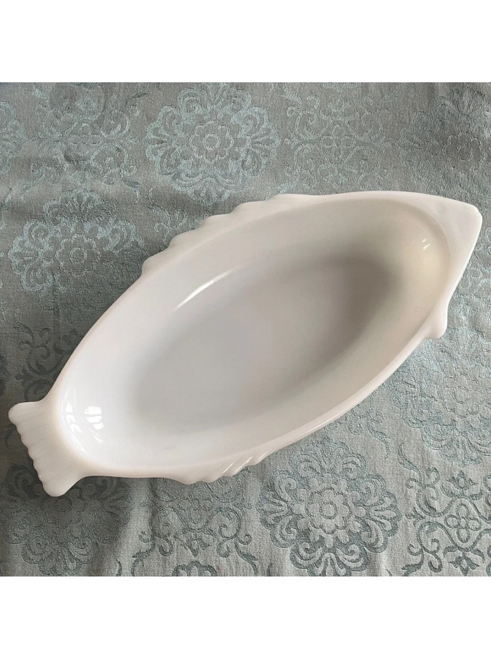 Glassbake vintage White Milk glass Fish-Shaped Serving Platter